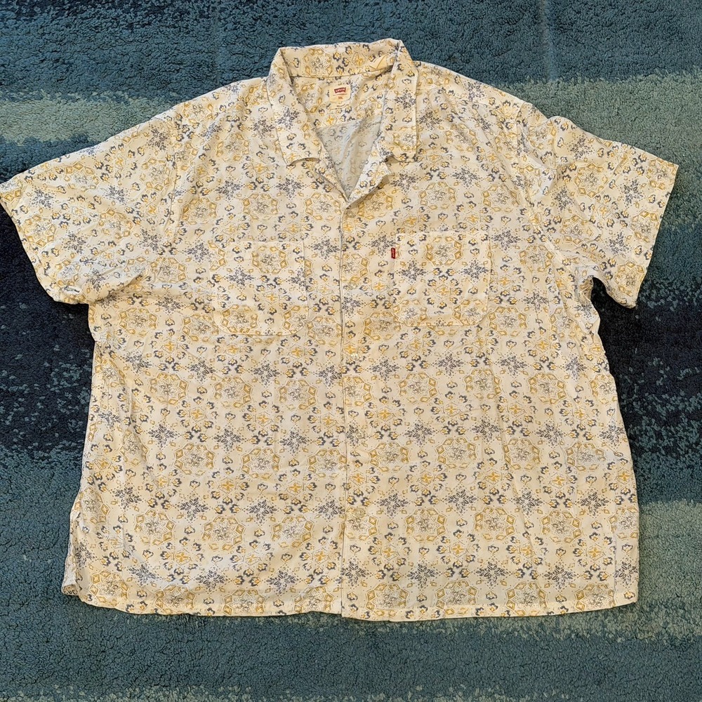 Levi's Relaxed Fit Short Sleeve Button Up Shirt Geometric Print Men's XXL Casual
